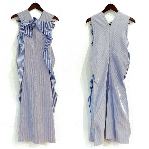 NWT Carven Sleeveless Striped Ruffle Midi Dress - Picture 8 of 11